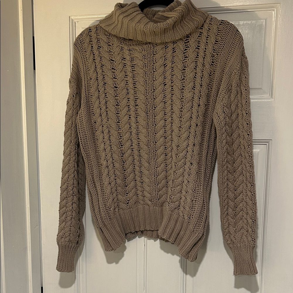 John + Jenn 100% Cotton Taupe Cowl Neck Sweater